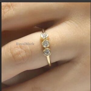 Minimalist Round Moissanite Engagement Ring / 3 Stone Ring / Dainty Promise Ring